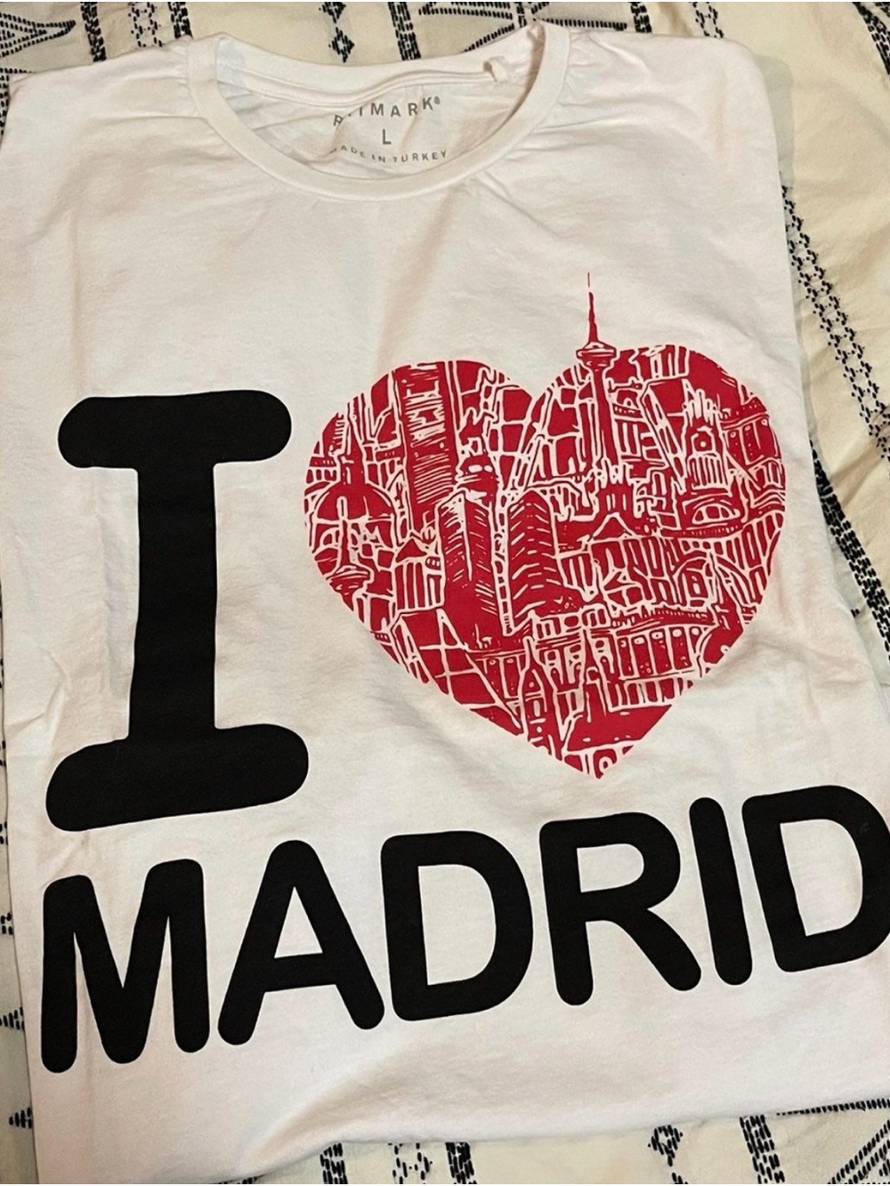 Primark White Short Sleeve 'I ♥ Madrid' Graphic Tee with Red Heart